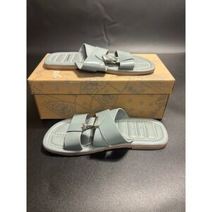Free People NEW Sloan Buckle Sandals Slides Stormy Sea/Blue Leather Straps Sz7.5